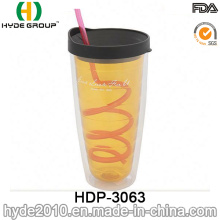 Großhandel-24oz BPA frei Kunststoff Saftflasche, kundenspezifische Kunststoff Becher mit Deckel und Trinkhalm (HDP-3063)